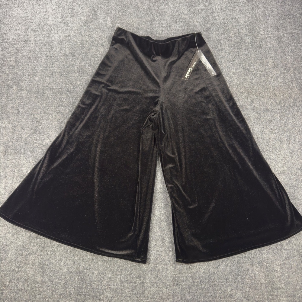 Y2K Deadstock Pantology Black Velvet Gaucho Pants Wide Leg Cropped Small